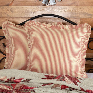 Ozark Red Ticking Stripe Euro Sham 26x26 VHC Brands - The Fox Decor